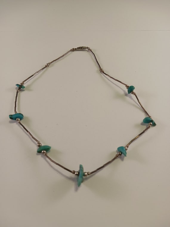 Vintage Silver and Turquoise Necklace, Late 1960'… - image 6
