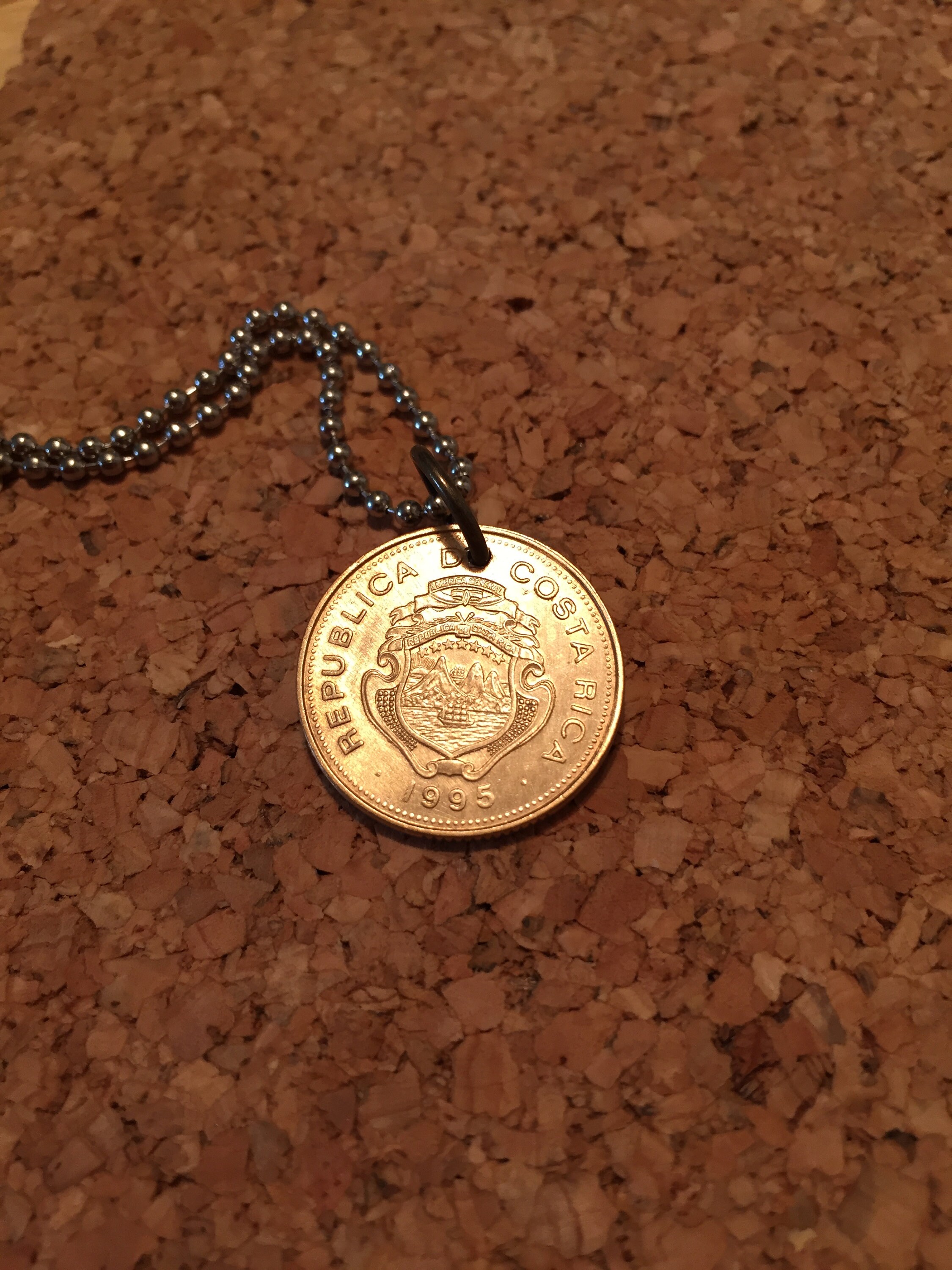 Costa Rica Coin Necklace Brass Coin 