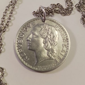 France Coin Necklace, Pendant Necklace, Year 1949, # 21