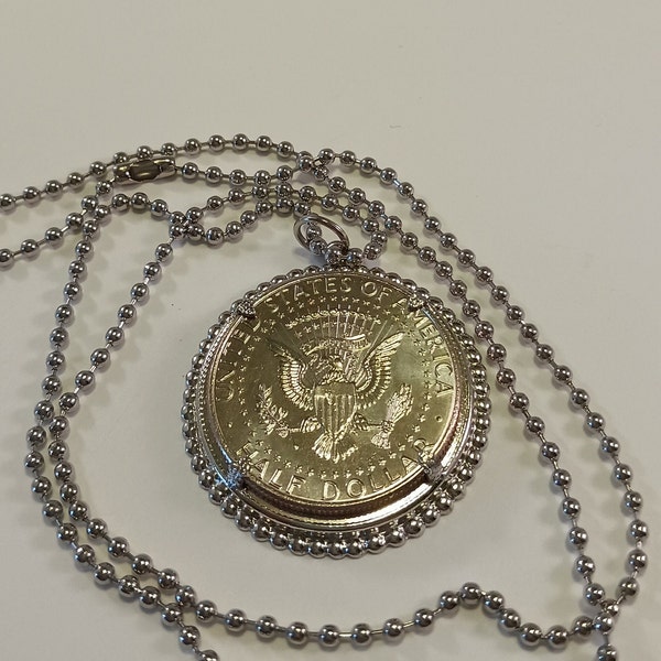 President John F, Kennedy Half-Dollar Coin Necklace. Pendant Necklace, year 2021, #4