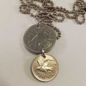 Barbados 2 Coin Dangle Necklace, Pendant Necklace, Year 1978 and 1979, # 4