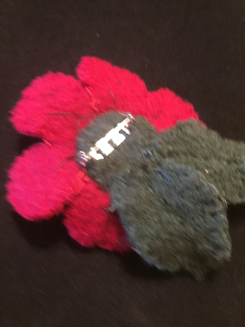 Red Felted Wool Flower with Beaded Center Brooch Pin