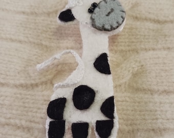 White and Black Giraffe Pin, Wool Felt Pin, Whimsical Jewelry, # 93