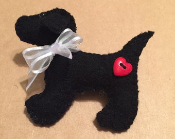 Little Black Dog Pin, Wool Felt Pin, Whimsical Jewelry, # 41