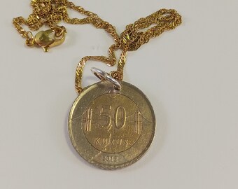 Turkey Coin Necklace, Pendant Necklace, Year 2012, # 5