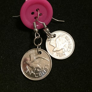 Barbados Coin Earrings, Dangle Earrings, year 2017, #124