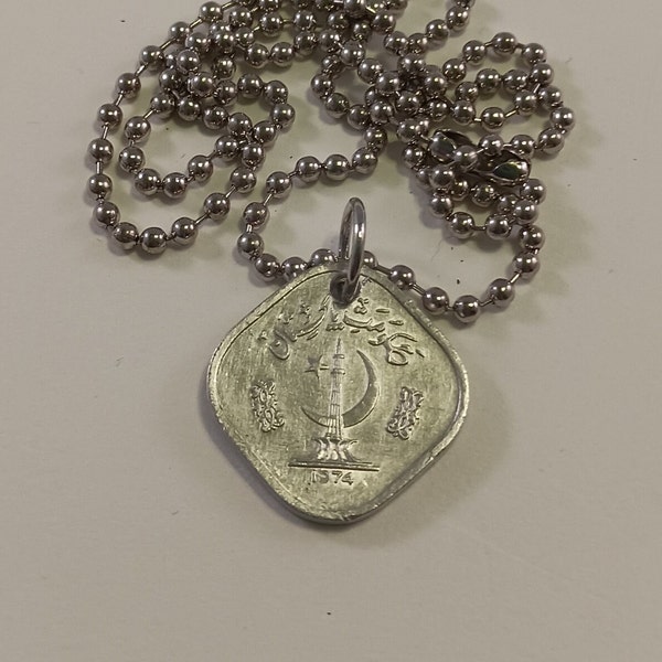 Pakistan Coin Necklace, Pendant Necklace, Year 1974, # 11