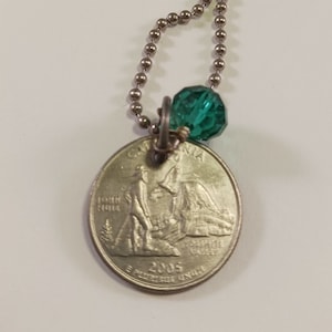 California State Quarter Pendant, United States Coin, Pendant Necklace, Year 2005, # 66