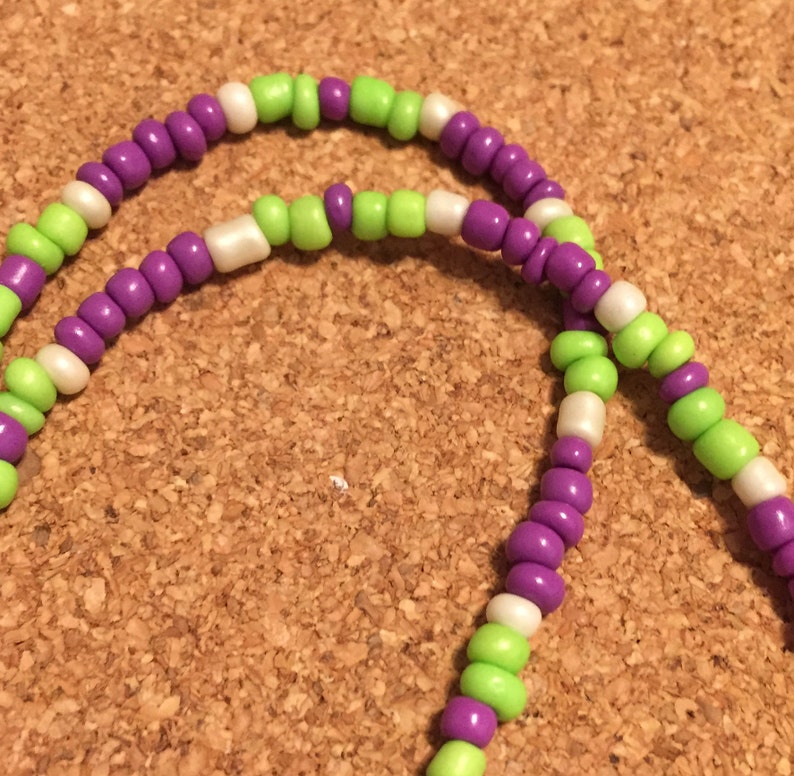Purple and Lime Green Seed Bead Necklace with Purple Celtic Knot Pendant #222
