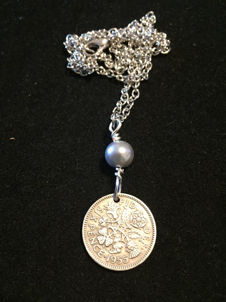 English Sixpence Coin Necklace 1955