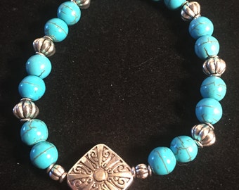 Turquoise and Silver Men's Stretch Bracelet, Southwest Style, # 3