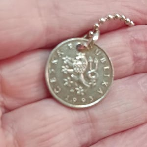 Czech Republic Coin Necklace, Pendant Necklace, Year 1993, # 11