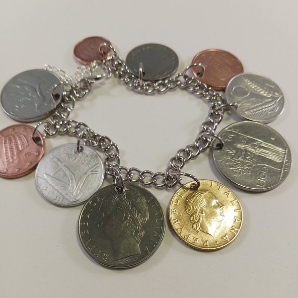 Italy Coin Bracelet, Charm Bracelet, Year 1947 to Euros, # 12