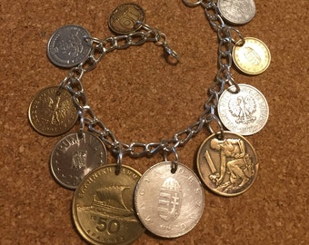 Eastern Europe Coin Bracelet, Charm Bracelet, years 1968-2019, #6