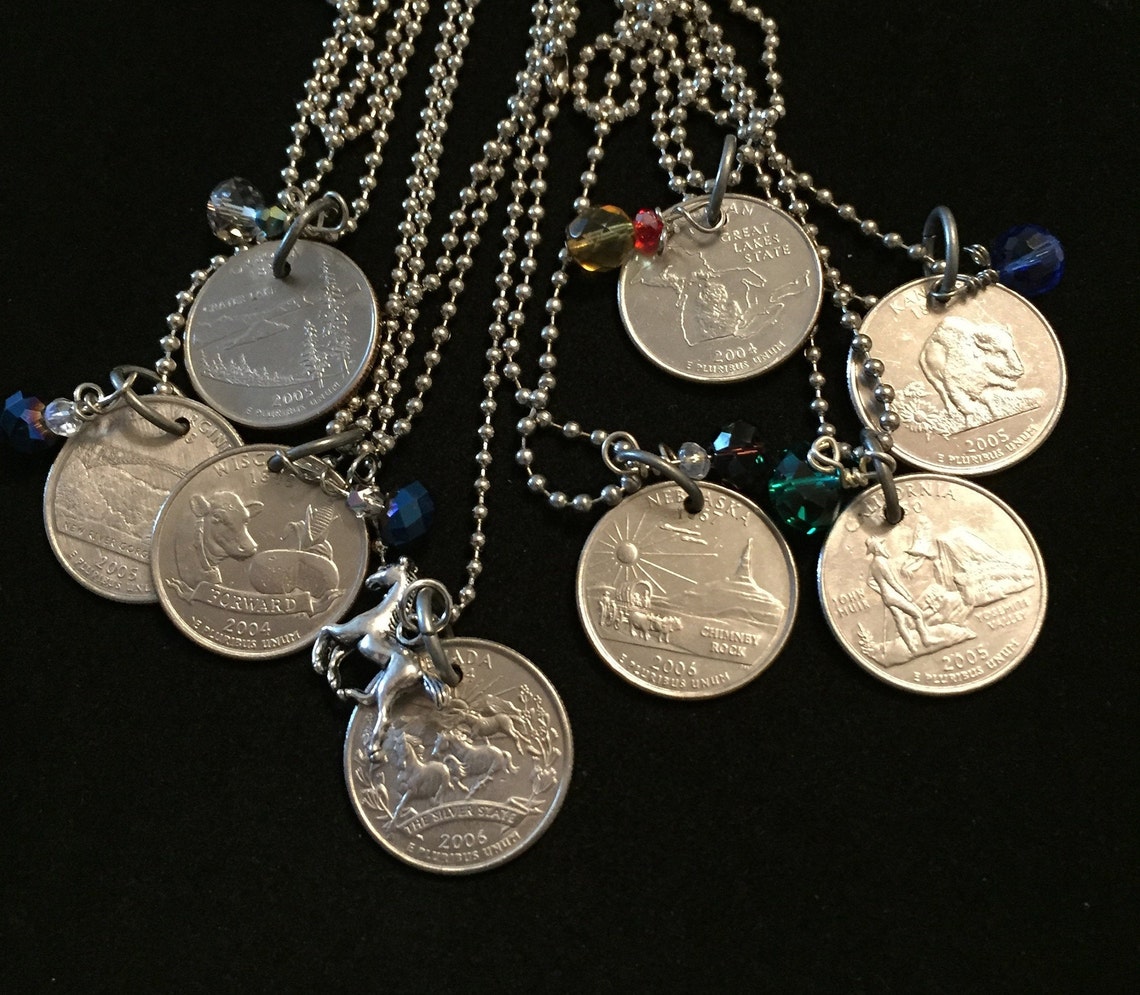 United States Quarter Necklace 8 States Etsy