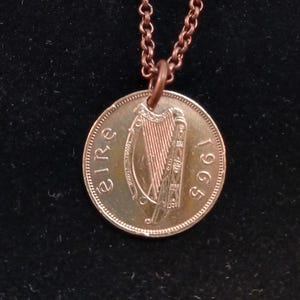 Ireland Coin Necklace, Pendant Necklace, Year 1965, #20