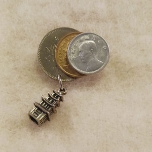 China Coin Brooch Pin with Pagoda Charm Dangle, #1-24