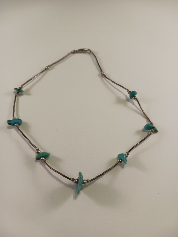 Vintage Silver and Turquoise Necklace, Late 1960'… - image 8