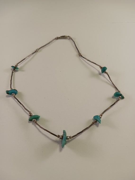 Vintage Silver and Turquoise Necklace, Late 1960'… - image 7