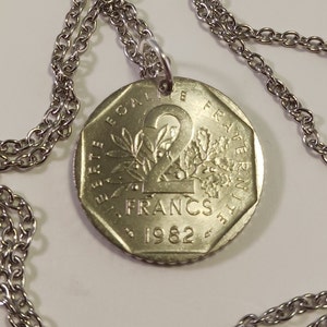 France Coin Necklace, Pendant Necklace, Year 1982, # 23