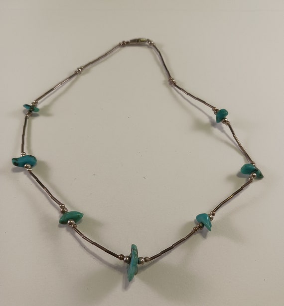 Vintage Silver and Turquoise Necklace, Late 1960'… - image 1