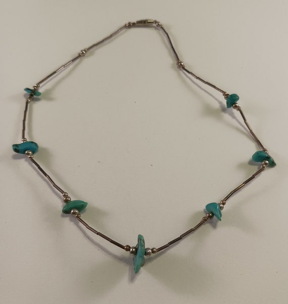 Vintage Silver and Turquoise Necklace, Late 1960'… - image 3