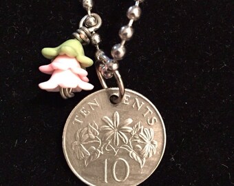 Singapore Coin Necklace, Pendant Necklace, year 1986, #2
