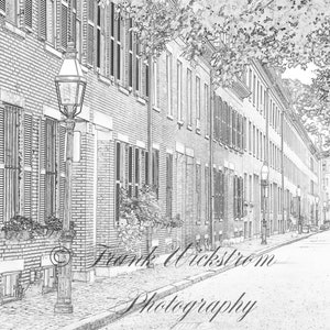 Skizze von Leuchtturm Hill / Boston / Massachusetts / Brick / Türstüren / Straßenszene / Historisch