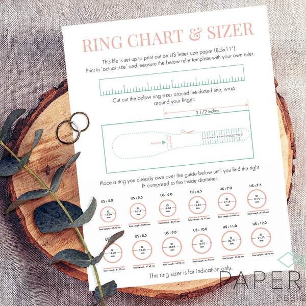 Ring Size Chart, Product and Ring Sizer Printable, Digital Download, Printable Find Your Ring Size Chart, Instant Download