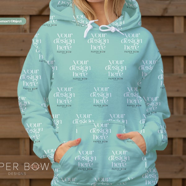 Trendy AOP Hoodie Mockup Smart Object, Print on Demand Seller, Easy All Over Print Hooded Sweatshirt Mock-up Hoodie Designs