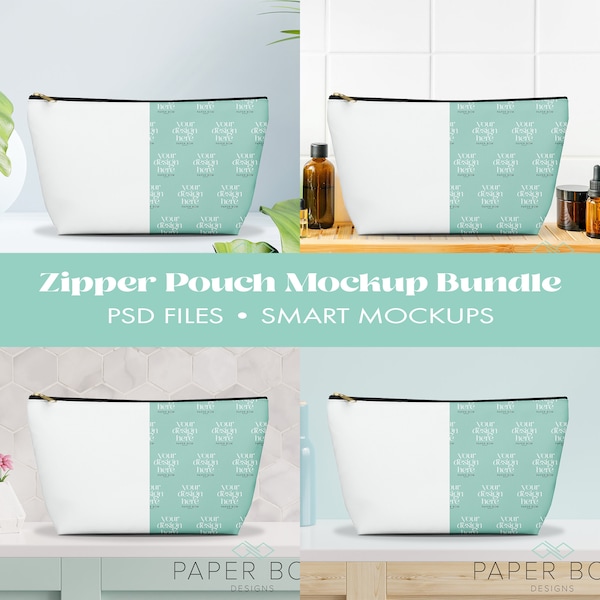 Accessory Pouch Mockup Bundle, Accessory Pouch Mockup, T-Bottom Cosmetics Case Mock Up For online store