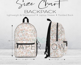 Backpack Size Chart, Print on Demand Seller, Instant Digital Download, Photo Slot Product Listing Info for AOP Backpack