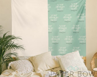 Boho Bedroom Tapestry Mockup, File Photoshop, PSD Mockup, Venditore di arazzi