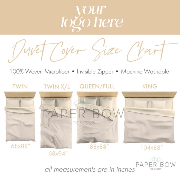 Duvet Cover Size Chart, Quilt Cover Size Info, Instant Digital Download, Print on Demand Size Chart, Enhance Your Listing, Brand Assests