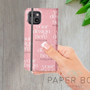 Maqueta de caja de teléfono con billetera de cuero sintético Objeto inteligente, archivo de Photoshop, maqueta PSD, maqueta editable para tienda en línea Foto de producto estético
