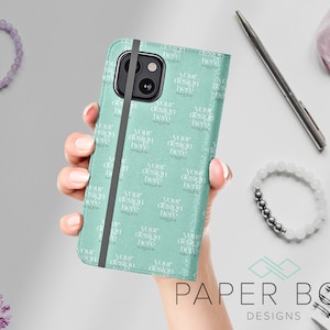 Maqueta de caja de teléfono con billetera de cuero sintético Objeto inteligente, archivo de Photoshop, maqueta PSD, maqueta editable para tienda en línea Foto de producto estético