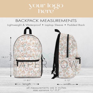 Backpack Size Chart, Print on Demand Seller, Instant Digital Download, Photo Slot Product Listing Info for AOP Backpack