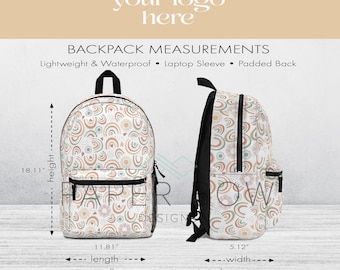 Rucksack Größentabelle, Print-on-Demand-Verkäufer, sofortiger digitaler Download, Photo Slot Produktliste Info für AOP Rucksack