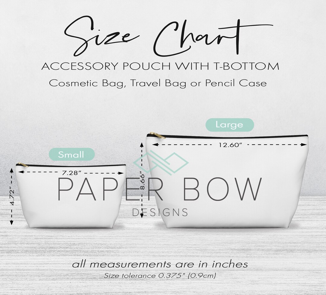 Accessory Pouch Size Chart, Zipper Pouch Size Info, Instant Digital
