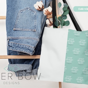 トートバッグ モックアップ、全面プリント キャンバス トート モックアップ、Canva 編集可能トートバッグ モックアップ、透明 PNG ファイル