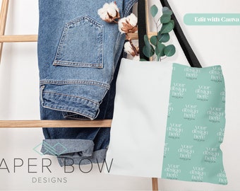 Tote Bag Mockup, All Over Print Canvas Tote Mock up, Canva Editable Tote Bag Mock up, Transparent PNG File