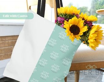 AOP Tote Bag Mockup, All Over Print Canvas Tote Mock up, Canva Editable Tote Bag Mock up, Transparent PNG File