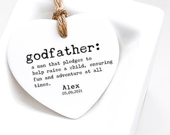 Godfather Gifts - Godmother Gifts - Personalised Hanging Ceramic Ornament - Christening Gifts - Baptism Gifts - Gifts for Godparents