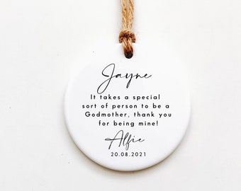 Godmother Gift - Womens Gifts - Godmother Gift Ideas - Gepersonaliseerd hangend keramisch ornament - Cadeau-ideeën voor haar - Doopcadeau-ideeën