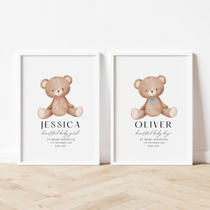 Personalised Nursery Print, Baby Nursery Gift Ideas, New Baby Gift, Teddy Nursery Print, Baby Room Decor, Baby Nursery Print Personalised