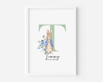 Personalised Nursery Print, Baby Gift Ideas, New Baby Gift, Peter Rabbit Themed Nursery Print, Baby Room Decor, Nursery Print Personalised