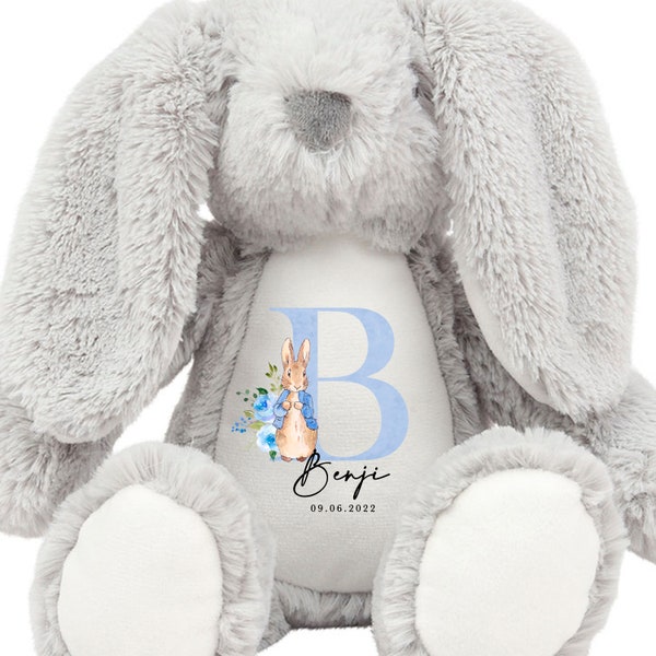 Personalised Bunny Rabbit, New Baby Gift, Personalised Plush Soft Toy, Your Name Teddy, Cuddly Toy, Girls and Boys Teddy Baby Shower Gift