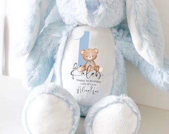 Personalised Bunny First Birthday Gift for Boys, Personalised 1st Birthday Gift, Happy 1st Birthday, Birthday Bunny Gift Idea Boys and Girls