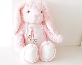 Personalised Bunny Rabbit, New Baby Girl Gift, Personalised Plush Soft Toy, Your Name Teddy, Cuddly Toy, Girls & Boys Teddy Baby Shower Gift