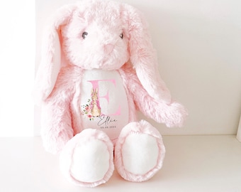 Lapin personnalisé, nouveau cadeau bébé fille, peluche personnalisée, nounours prénom, doudou, cadeau baby shower fille et garçon